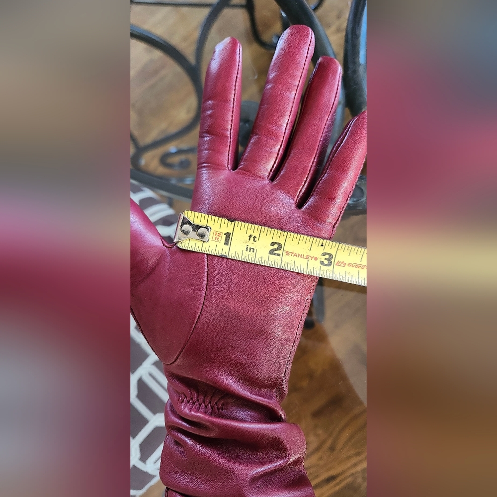 2 Pairs Of Elegant Teal Leather Gloves And Long Burgundy Leather Gloves - Picture 8 of 9